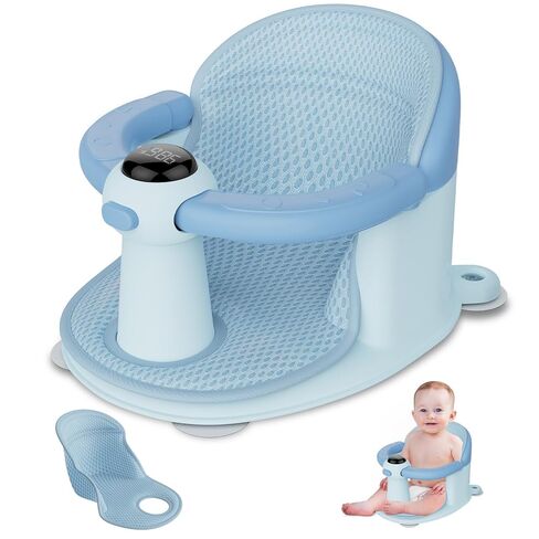 Swivel Baby Bath Seat, Openable Armrest and 360° Rotatable Baby Bath Seat for Babies 6 Months & up, Baby Bath Mat/Rinse Cup/Brush/Baby Shower Cap Included, White in Saudi Arabia