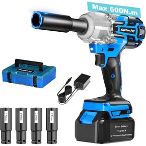 Cordless 1/2 Impact Wrench Brushless, 21v Power Impact Gun with 3 Variable Speeds, Max Torque 450Ft-lbs (600N.m), 4.0Ah Battery and Charger, 6Pcs Impact Sockets, Electric Impact Wrench for Car Home in Kuwait