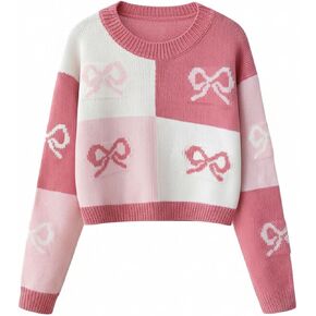 Girl's Heart Bow Sweaters Long Sleeve Crew Neck Knit Tops Pullover Cute Sweater in Kuwait
