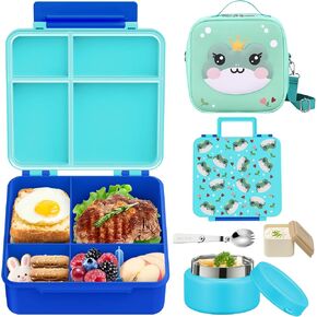 Bento Lunch Box Kids with 9oz Soup Thermo, Kids Leakproof Lunch Food Containers with 4 Compartment, Insulated Lunch Bag for Girls Boys to School Travel in Saudi Arabia
