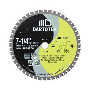 قرص قطع معدني 6-1/2 بوصة/165 مم، شفرة منشار دائري DARTOTEK 48T، عجلة قطع TCT مائلة من كربيد التنجستن للصلب والفولاذ المقاوم للصدأ وأنابيب الصلب الحديدية مع أربور 4/5 بوصة - 5/8 بوصة in Kuwait