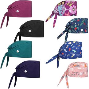 8 Pcs Bouffant Scrub Caps Working Surgical Cap Nurse Hats with Buttons and Sweatband Adjustable Tie Back Hat Women Men in Saudi Arabia