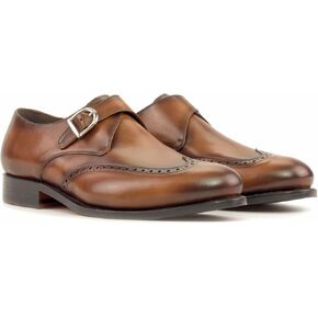 Laspa3 - Classic Brown Single Monk Strap Office Dress Shoes for Men Caramel Brown / 11 / Wide (EE 9mm) in Saudi Arabia