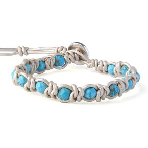 KELITCH New Turquoise Bracelets Skull Beaded Wrap Bracelet on Brown Leather Bracelets Handmade Jewelry in Kuwait