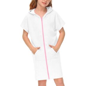 BesserBay Unisex Kids Zip Up Terry Swim Cover Up Cozy Hooded Bathrobe with Pockets 3-14 Years in Saudi Arabia