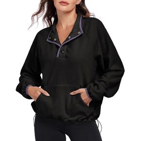 HOUZONIY إمرأة زر البلوز سترة الصوف طويلة الأكمام الخامس الرقبة الدافئة غامض البلوز مريح سترة معطف مع جيوب in Kuwait