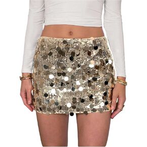 تنانير MakeMeChic النسائية ذات الترتر الذهبي، تنانير قصيرة لامعة منخفضة الخصر للحفلات والنوادي in Kuwait