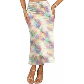 Women's Floral Mesh Midi Skirt Boho Y2k High Waisted Skirts for Spring Summer Fall Trendy in Saudi Arabia