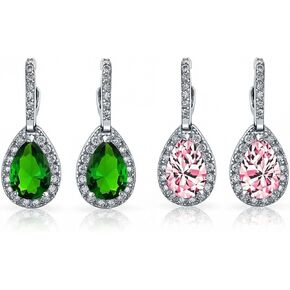 Bridal Jewelry Set 7-15 CT Vintage Style Halo Cubic Zirconia AAA CZ Huggie Pierced Snap Drop Teardrop Screw Back Clip On Earrings For Women Prom Bridesmaid Wedding Gemstone Colors Silver Gold Plated in Kuwait