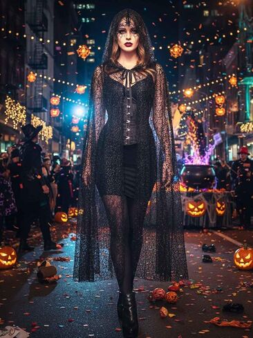 Unicra Hooded Cloak Unisex Adult Cloak Spider Web Long Cape Halloween Costume Cloak Cosplay Party Cape for Women Men in Saudi Arabia