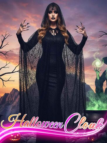 Unicra Hooded Cloak Unisex Adult Cloak Spider Web Long Cape Halloween Costume Cloak Cosplay Party Cape for Women Men in Saudi Arabia