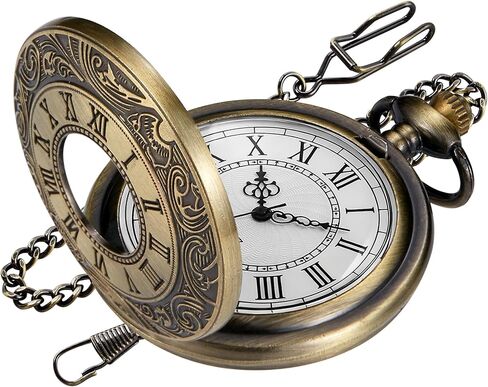 Realpoo Hollowed Out Quartz Pocket Watch for Men, Arabic Numerals White Dial Pocket Watches, Quartz Pocket Watch with Chain for Christmas Graduation Birthday Gifts Fathers Day in Kuwait