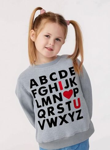 Toddler Boy Girl Sweatshirt ABC Alphabet I Love U Valentine Day Outfit Kids Heart Long Sleeve Shirts 2-7 Years in Saudi Arabia