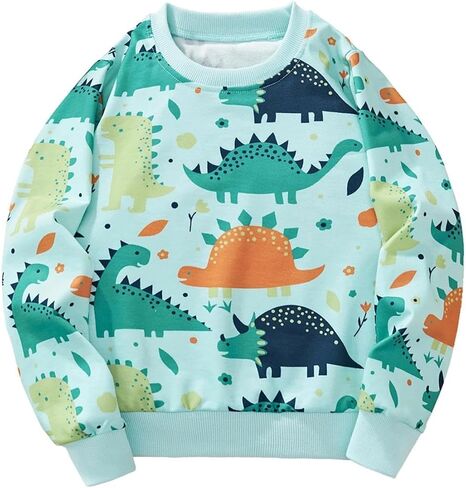 Boys' Dinosaur Graphic Sweatshirt, Long Sleeve Crewneck Pullover,Soft Cotton Top for 3-8 Years in Saudi Arabia