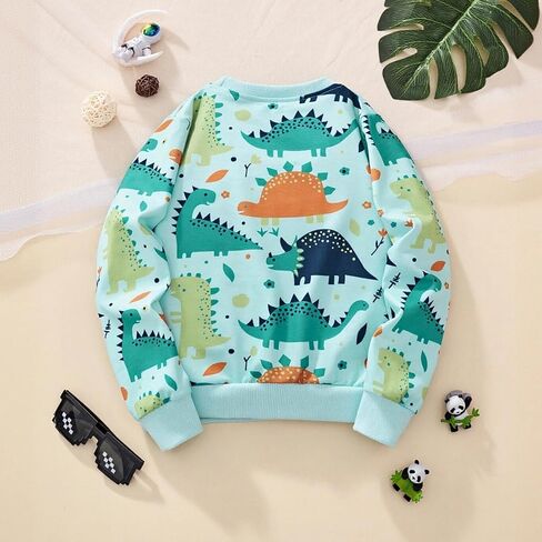Boys' Dinosaur Graphic Sweatshirt, Long Sleeve Crewneck Pullover,Soft Cotton Top for 3-8 Years in Saudi Arabia