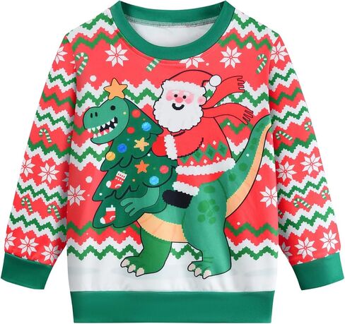 Boy Ugly Christmas Sweatshirt Long Sleeve Santa Dinosaur Elk Train Bulldozer Kids Xmas Sweater Pullover Tops 4-10 Years in Saudi Arabia