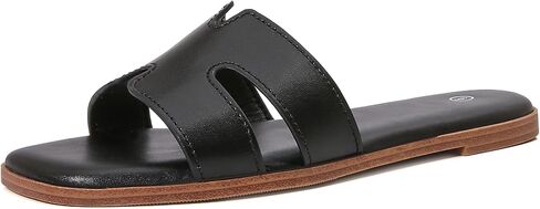 Women's Slide Sandals Comfortable Flat Slip On Leather Sandals in Kuwait