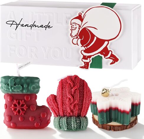 3 Pcs Christmas Snowflake Candles for Table Decorations, Premium Natural Christmas Snow Stocking Glove Shaped Taper Candles with Cotton Wick for Xmas Holiday Party Supplies in Saudi Arabia