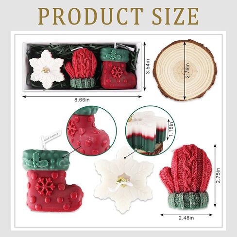 3 Pcs Christmas Snowflake Candles for Table Decorations, Premium Natural Christmas Snow Stocking Glove Shaped Taper Candles with Cotton Wick for Xmas Holiday Party Supplies in Saudi Arabia