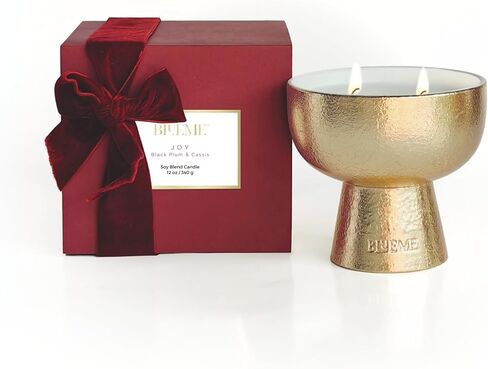 2025 Gold Holiday Candle | Festive - Noble Fir & Amber (Medium), Refillable Wellness, Essential Oil, Sustainable, Hand Finished and Poured, Premium, Luxury Ceramic, Natural Cotton Wick, Soy-Wax Blend in Saudi Arabia