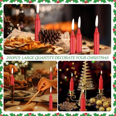 Nuanchu 200 Pcs Christmas Pyramids Candles 2.91 x 0.55 Inches Traditional Christmas Wax Candles for Carousel Xmas Tree Cake Holiday Seasonal Celebration Decoration 1.5 Hour Burn Time in Saudi Arabia