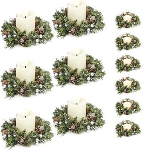 6 Pcs Christmas Candle Rings with Plastic Candles and Cups, Mini Wreaths with Red Berry Pinecone for Cabinets Table Centerpieces Decorations,Christmas Napkin Ring(6, Red-1) in Saudi Arabia