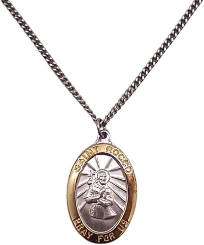 Wowser Sterling Silver Two Tone Oval Saint Rocco Medal Pendant, 1 Inch in Saudi Arabia