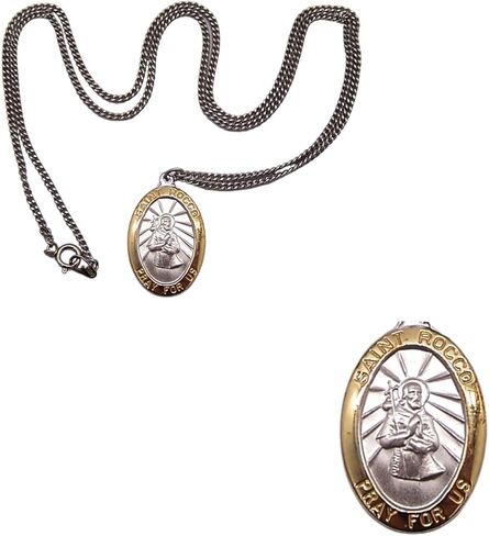 Wowser Sterling Silver Two Tone Oval Saint Rocco Medal Pendant, 1 Inch in Saudi Arabia