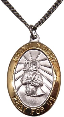 Wowser Sterling Silver Two Tone Oval Saint Rocco Medal Pendant, 1 Inch in Saudi Arabia