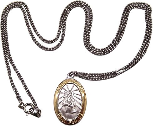 Wowser Sterling Silver Two Tone Oval Saint Rocco Medal Pendant, 1 Inch in Saudi Arabia