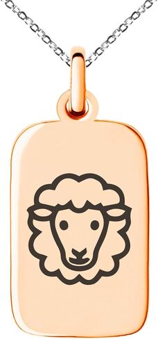 Stainless Steel Sheep Icon Small Rectangle Dog Tag Charm Pendant Necklace in Saudi Arabia