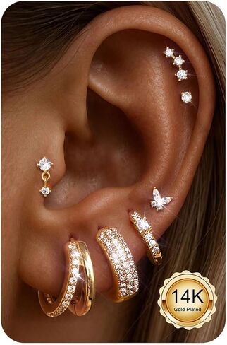 ADRAMATA Hypoallergenic Gold Earrings Stack for Women - 7Pairs Surgical Steel Small Chunky Huggie Hoops & Flat Back Stud Earrings Set Silver Cartilage Jewelry Trendy Christmas Stocking Stuffer Gifts in Saudi Arabia