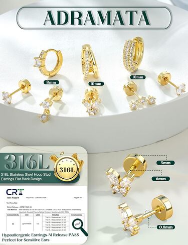 ADRAMATA Hypoallergenic Gold Earrings Stack for Women - 7Pairs Surgical Steel Small Chunky Huggie Hoops & Flat Back Stud Earrings Set Silver Cartilage Jewelry Trendy Christmas Stocking Stuffer Gifts in Saudi Arabia