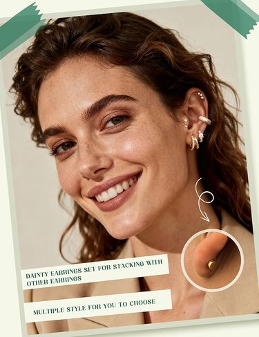 ADRAMATA Hypoallergenic Gold Earrings Stack for Women - 7Pairs Surgical Steel Small Chunky Huggie Hoops & Flat Back Stud Earrings Set Silver Cartilage Jewelry Trendy Christmas Stocking Stuffer Gifts in Saudi Arabia