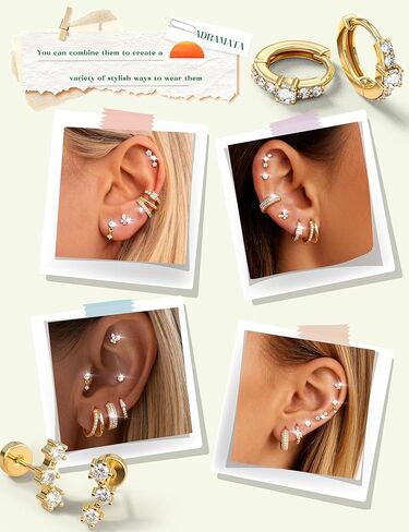 ADRAMATA Hypoallergenic Gold Earrings Stack for Women - 7Pairs Surgical Steel Small Chunky Huggie Hoops & Flat Back Stud Earrings Set Silver Cartilage Jewelry Trendy Christmas Stocking Stuffer Gifts in Saudi Arabia