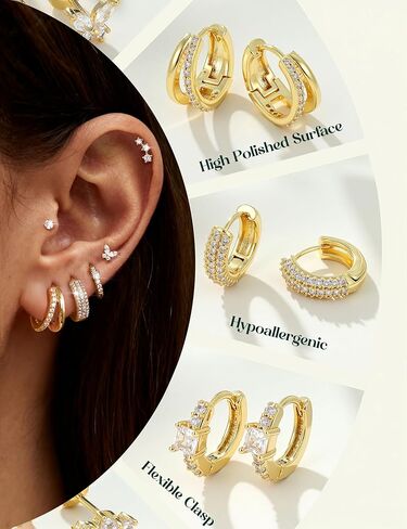 ADRAMATA Hypoallergenic Gold Earrings Stack for Women - 7Pairs Surgical Steel Small Chunky Huggie Hoops & Flat Back Stud Earrings Set Silver Cartilage Jewelry Trendy Christmas Stocking Stuffer Gifts in Saudi Arabia