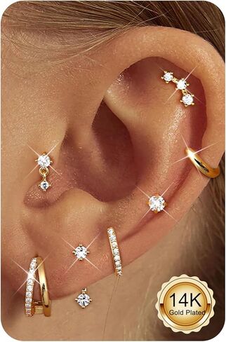 ADRAMATA Hypoallergenic Gold Earrings Stack for Women - 7Pairs Surgical Steel Small Chunky Huggie Hoops & Flat Back Stud Earrings Set Silver Cartilage Jewelry Trendy Christmas Stocking Stuffer Gifts in Saudi Arabia