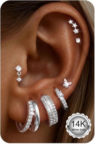 ADRAMATA Hypoallergenic Gold Earrings Stack for Women - 7Pairs Surgical Steel Small Chunky Huggie Hoops & Flat Back Stud Earrings Set Silver Cartilage Jewelry Trendy Christmas Stocking Stuffer Gifts in Saudi Arabia