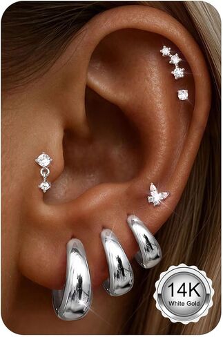 ADRAMATA Hypoallergenic Gold Earrings Stack for Women - 7Pairs Surgical Steel Small Chunky Huggie Hoops & Flat Back Stud Earrings Set Silver Cartilage Jewelry Trendy Christmas Stocking Stuffer Gifts in Saudi Arabia