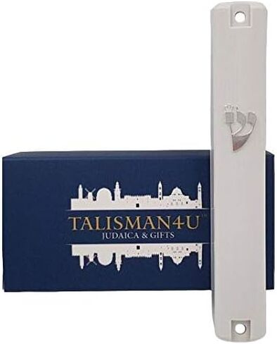 TALISMAN4U Waterproof White Mezuzah Case with Scroll Classic Judaica Israel Plastic Door Mezuza Silver Shin (4 Inches - 10 cm) in Saudi Arabia