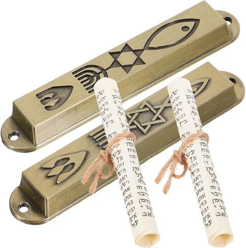 Ciieeo 2 قطعة بيوتر يهودي مسيحي Mezuzah حالة مع التمرير اليهودية ميتزفه باب Mezuza المعادن Mezuza لوحة لباب الجدار ديكور المنزل الديني in Kuwait