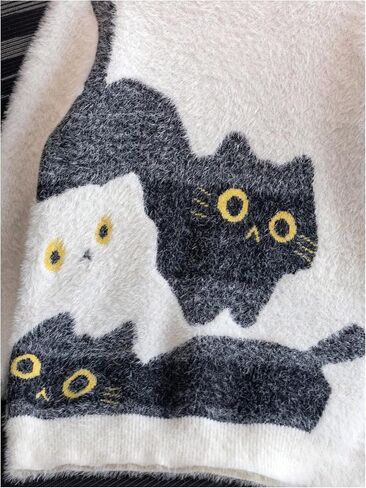 Girl's Cat Graphic Pullover Fuzzy Sweaters Crewneck Long Sleeve Cute Jumper Knit Tops in Saudi Arabia