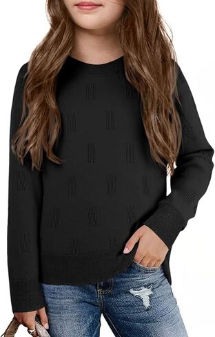 Haloumoning Girls Knit Sweaters Casual Long Sleeve Textured Pullover Tops Kids Loose Fit Comfy Fall Clothes 5-14 Years in Saudi Arabia