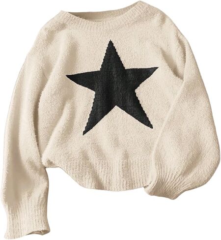 MakeMeChic Girl's Star Print Crew Neck Sweater Long Sleeve Knitted Cute Pullover Tops in Saudi Arabia