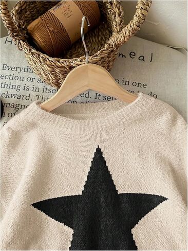 MakeMeChic Girl's Star Print Crew Neck Sweater Long Sleeve Knitted Cute Pullover Tops in Saudi Arabia
