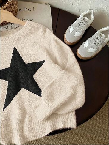 MakeMeChic Girl's Star Print Crew Neck Sweater Long Sleeve Knitted Cute Pullover Tops in Saudi Arabia