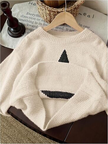 MakeMeChic Girl's Star Print Crew Neck Sweater Long Sleeve Knitted Cute Pullover Tops in Saudi Arabia