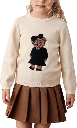 GORGLITTER Girl's Teddy Bear Sweater Cute Graphic Long Sleeve Crewneck Fall Lightweight Knit Pullover Tops in Saudi Arabia