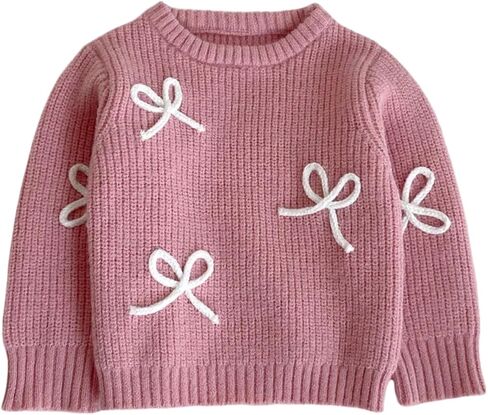 Verdusa Girl's Cute Bow Sweater Crew Neck Long Sleeve Ribbed Knit Casual Pullovers in Saudi Arabia