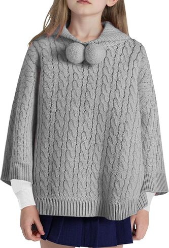 JSTEX الفتيات المعطف سترة كابل متماسكة كيب فتاة مقنعين البلوز سترة عطلة الاطفال شال التفاف ل 6-12 in Kuwait